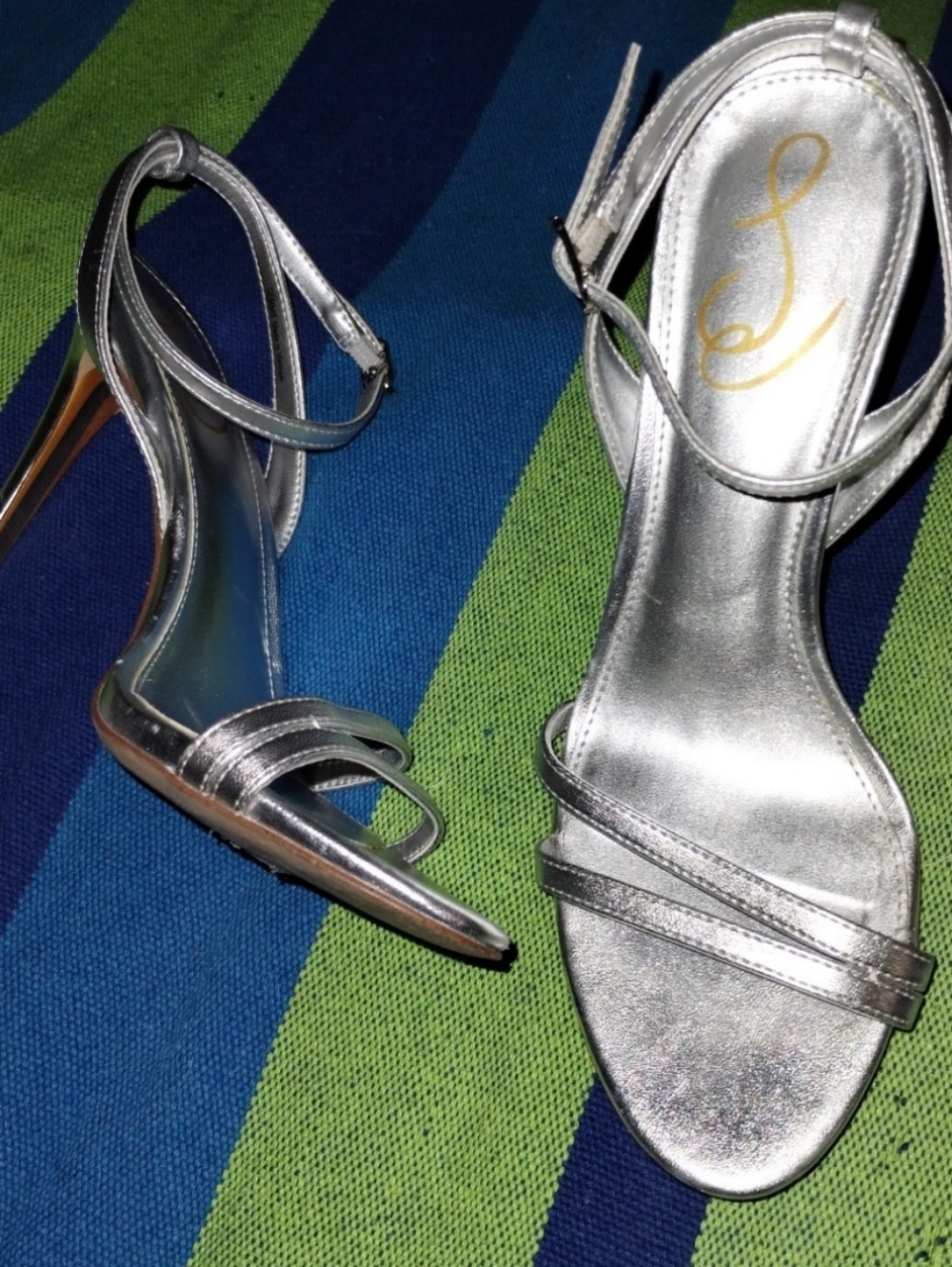 Sam Edelman Silver Metallic Strappy Stiletto Heels